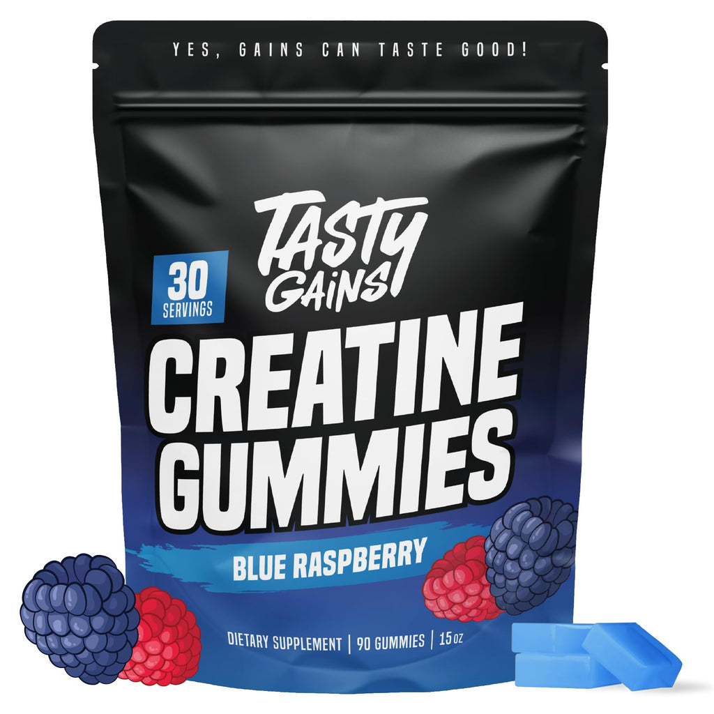 TASTY GAINS Creatine Gummies - 90g of Creatine Monohydrate - Workout Supplements - Build Muscle & Boost Strength for Men & Women - Made in USA
