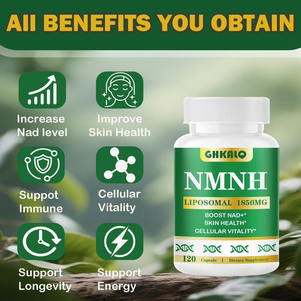 GHKALQ NMNH Supplement 1000mg,Liposomal Pure Nicotinamide Mononucleotide,Boost NAD Level with Resveratrol & Nicotinamide Riboside NR,High Absorption,for Cellular,Energy,Non-GMO,Vegan,120 Capsules GHKALQ Au supplements