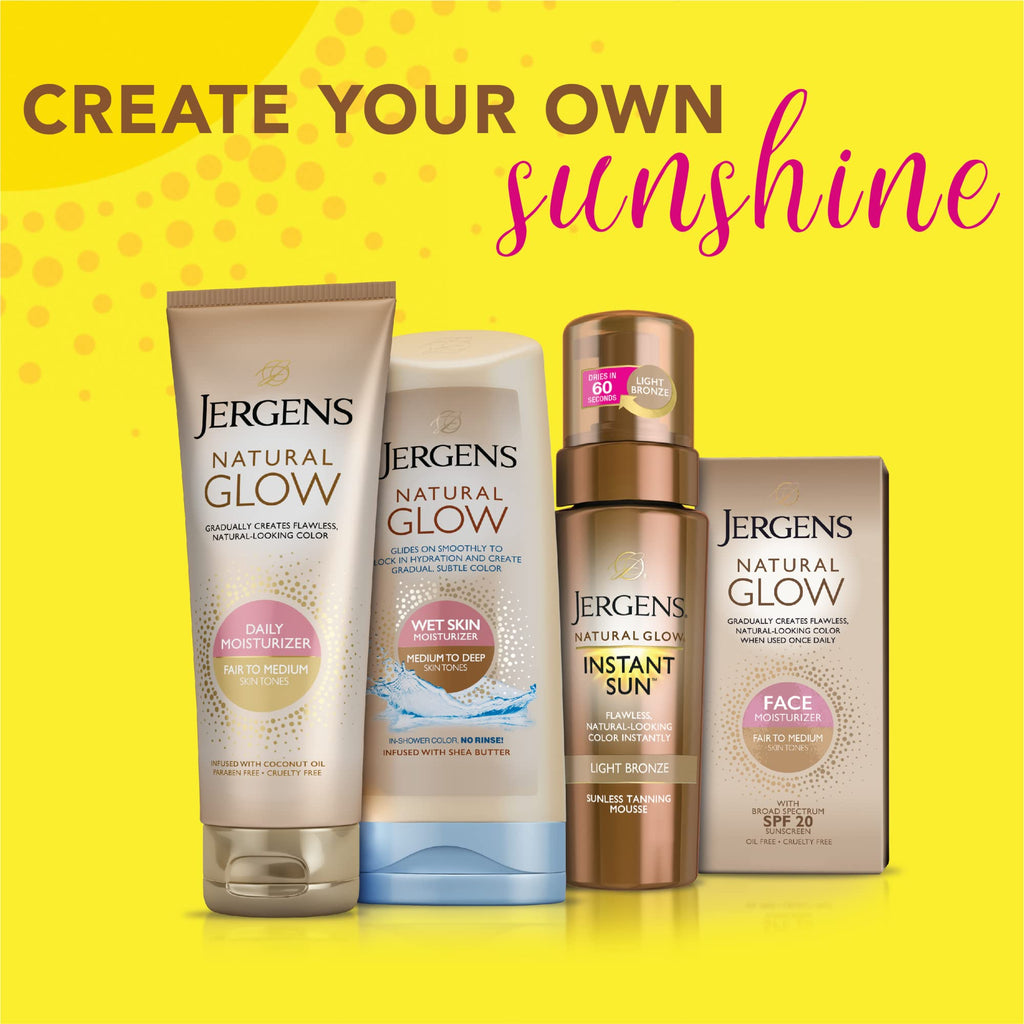 Jergens Natural Glow Self Tanner Face Moisturizer with SPF 20 Facial Sunscreen, Medium to Deep Skin Tone, Sunless Tanning, Oil Free