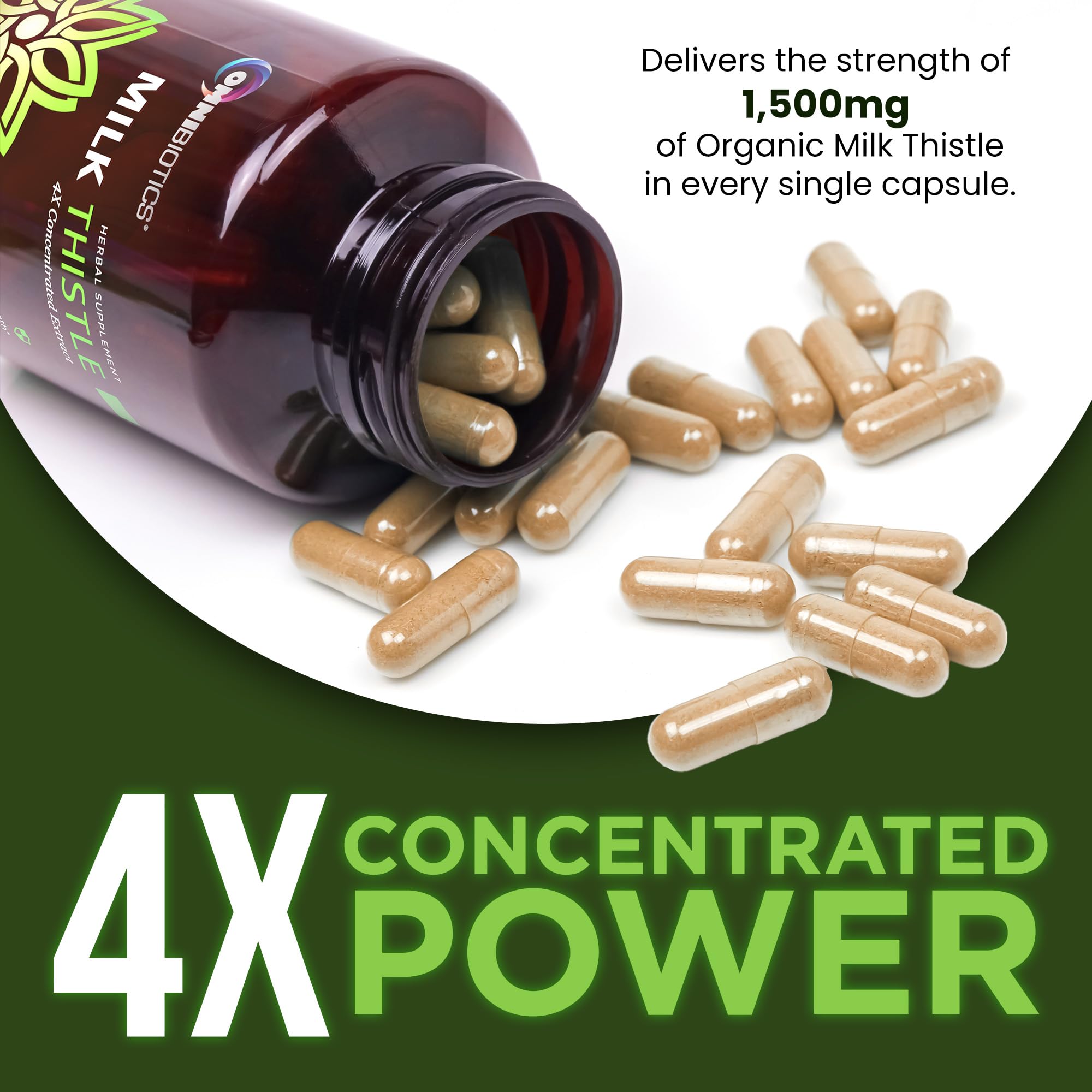 OmniBiotics Organic Milk Thistle Supplement 1500mg – 4X Concentrated Extract with Silymarin – High Potency Liver Detox & Support