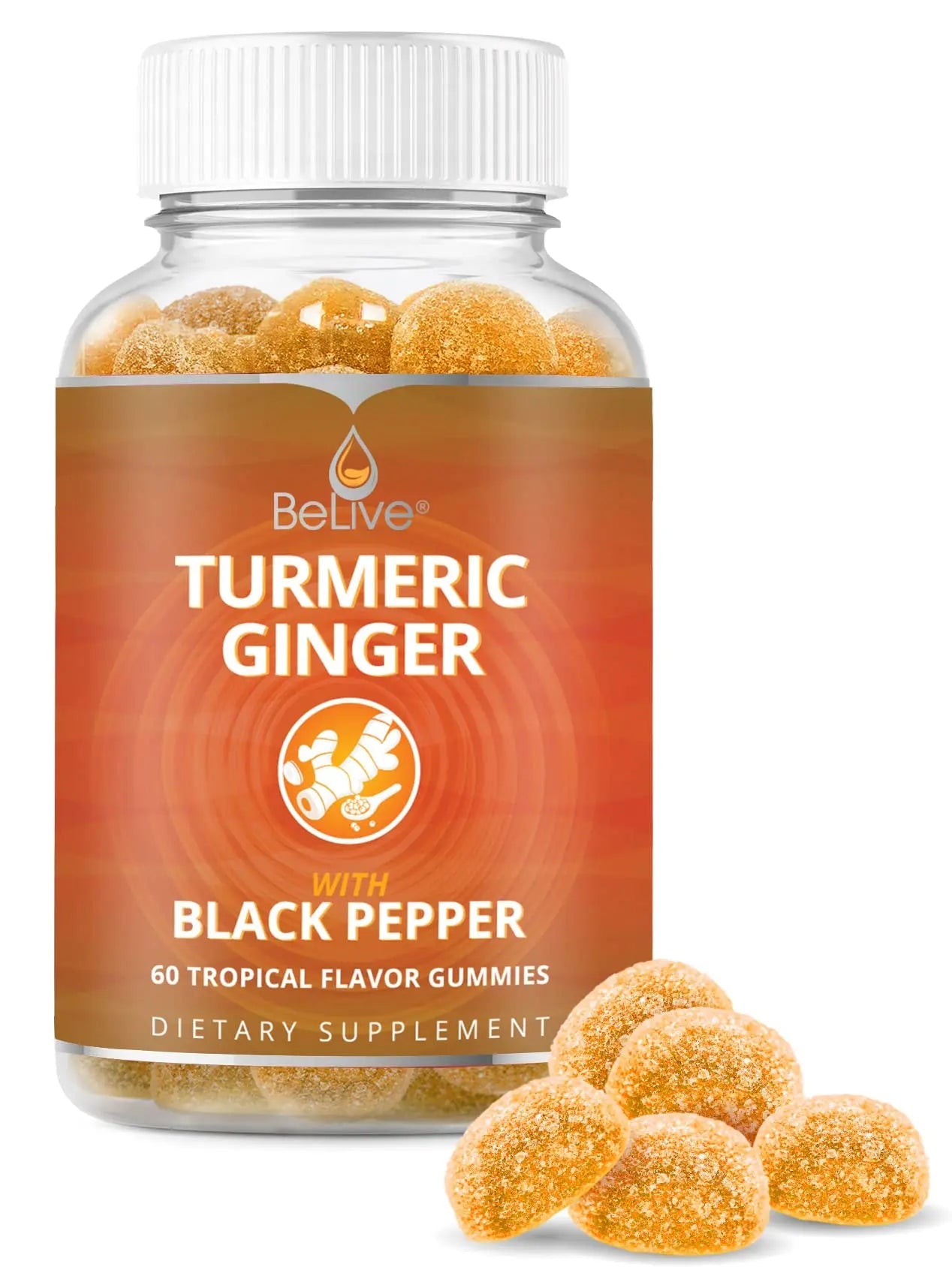 BeLive Turmeric Curcumin with Black Pepper & Ginger - 60 Gummies I Turmeric and Ginger BeLive Au supplements