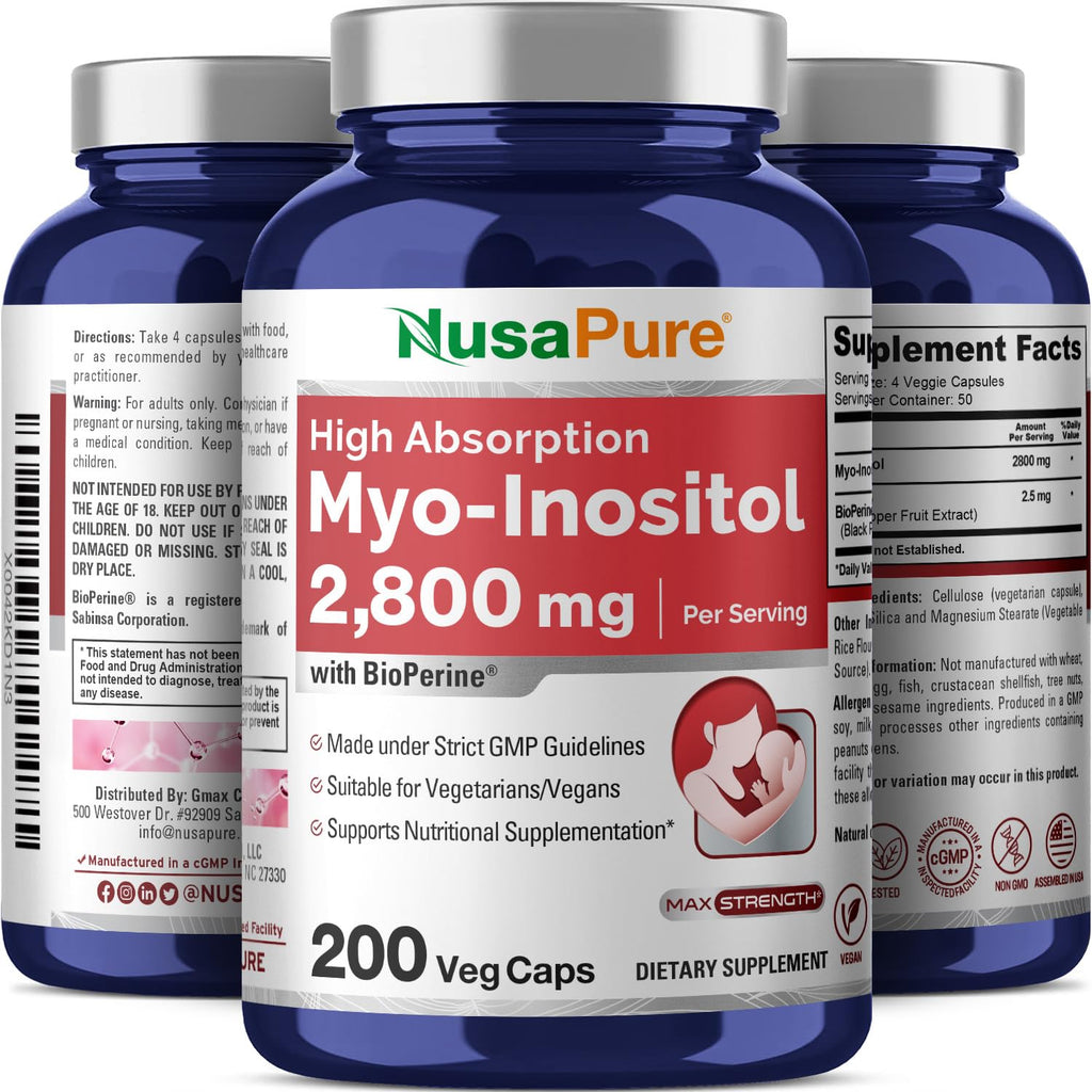 NusaPure Myo-Inositol - Suitable for Vegetarian/Vegan, Non - GMO - 2800mg, 200 Capsules NusaPure Au supplements