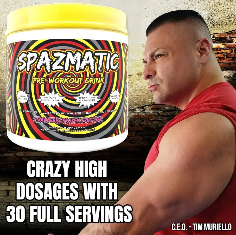 Spazmatic Pre-Workout Powder - 400mgs Caffeine - 6 Grams Pure Citrulline for Muscle TIM MURIELLO'S SPAZMATIC PRE-WORKOUT DRINK Au supplements