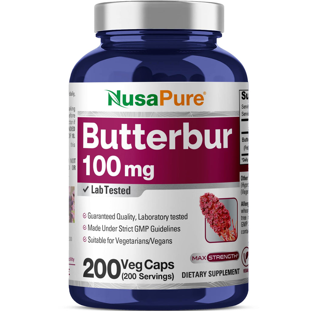NusaPure Butterbur Extract 100mg per caps 200 Veggie Capsules (Non-GMO, Vegetarian, Vegan) NusaPure Au supplements