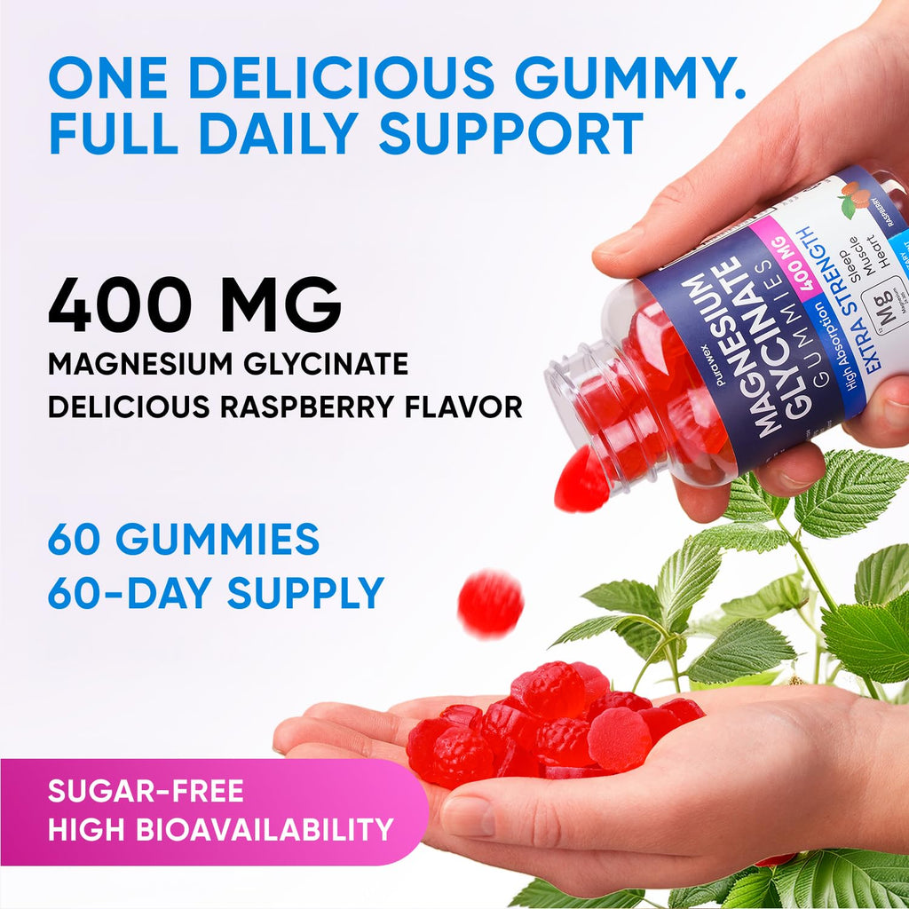 Magnesium Glycinate Gummies 400mg, High Absorption Magnesium Supplement for Women