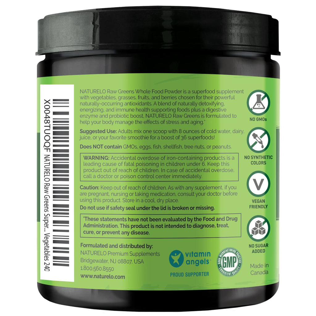 NATURELO Raw Greens Superfood Powder 240 Grams, Mixed Berry - Supports Energy, Immunity and Detox - Includes Spirulina, Wheat Grass and Organic Greens for Whole Food Nutrition