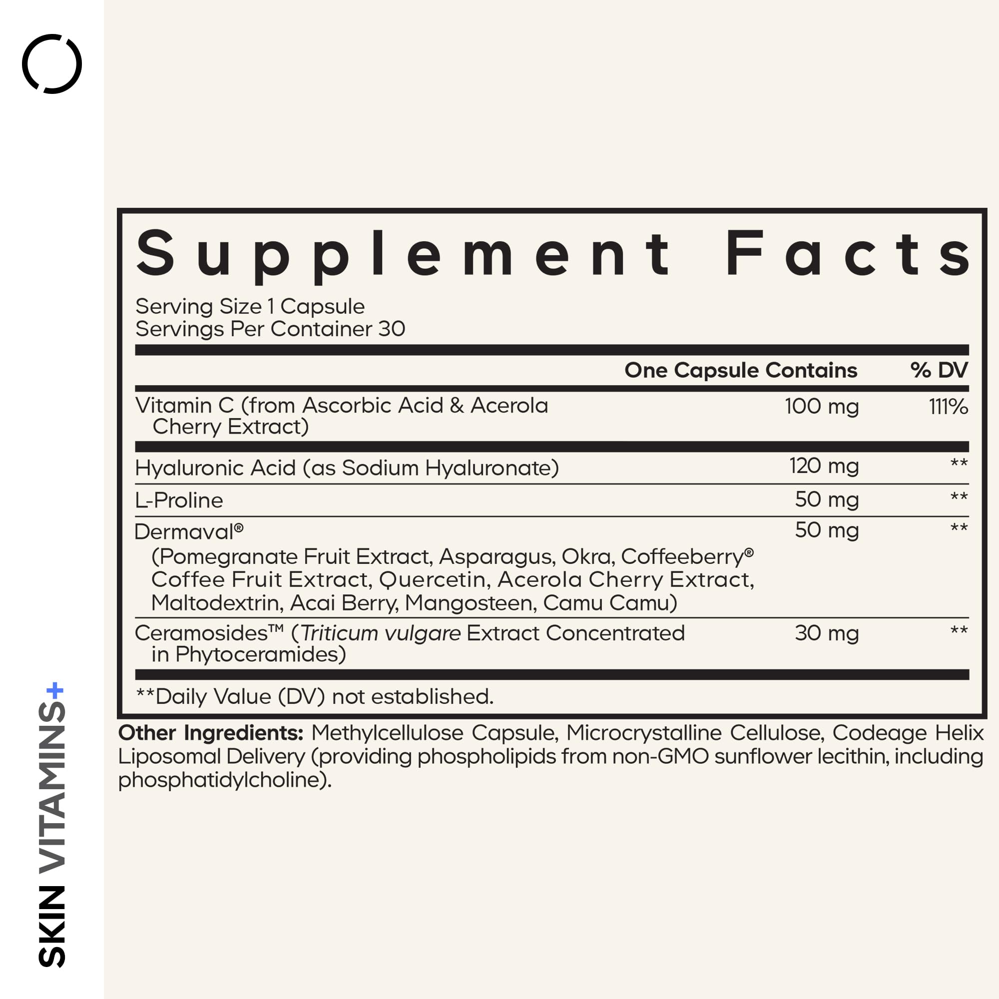 Codeage Skin Vitamins+ Supplement – Ceramosides, Dermaval, Hyaluronic Acid, Coffeeberry, Vitamin C – Skin Elasticity, Wrinkle & Moisture Support – Liposomal Delivery – Non-GMO, 30 Capsules Codeage Au supplements