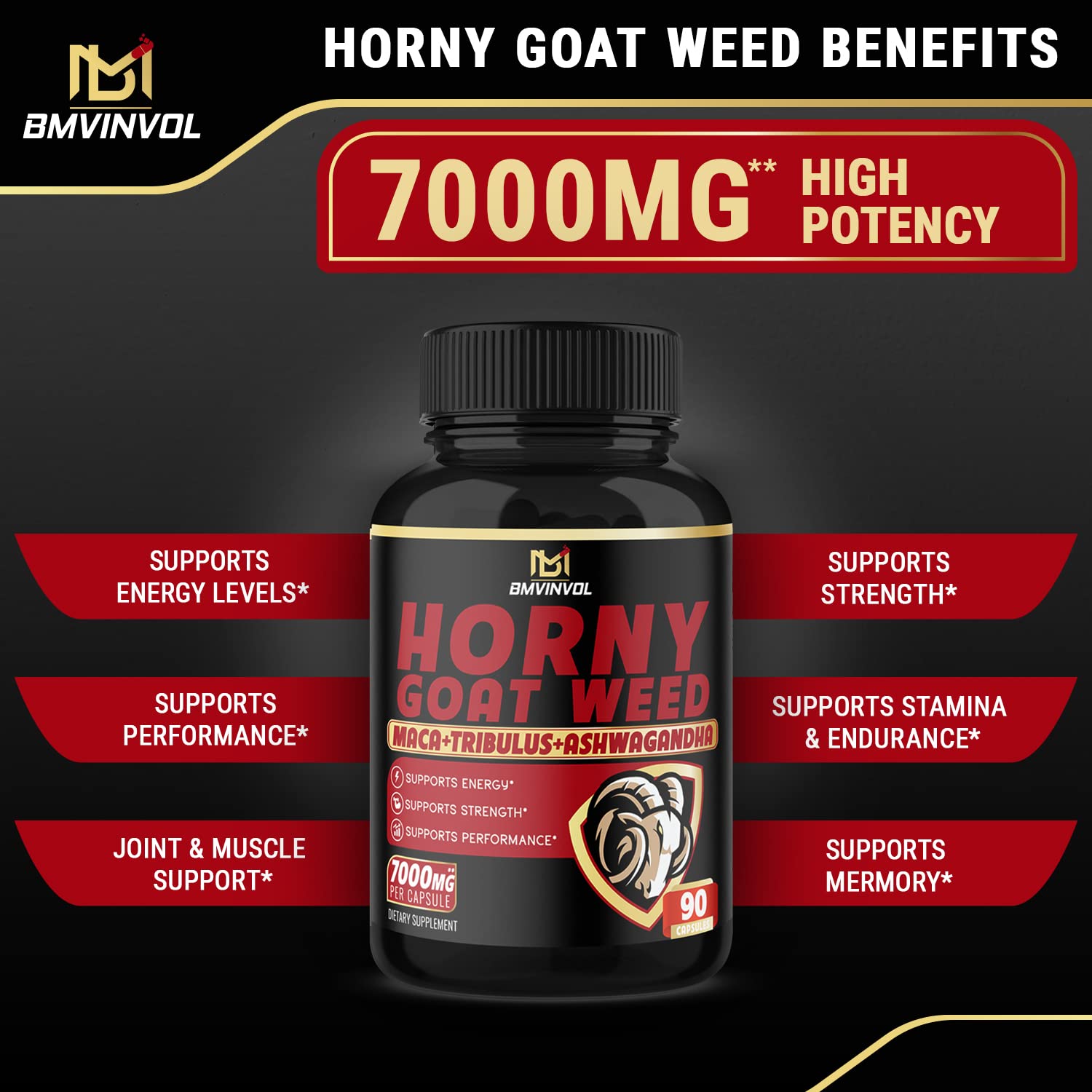 BMVINVOL Horny Goat Weed Capsules - 7000mg Herbal Equivalent BMVINVOL Au supplements