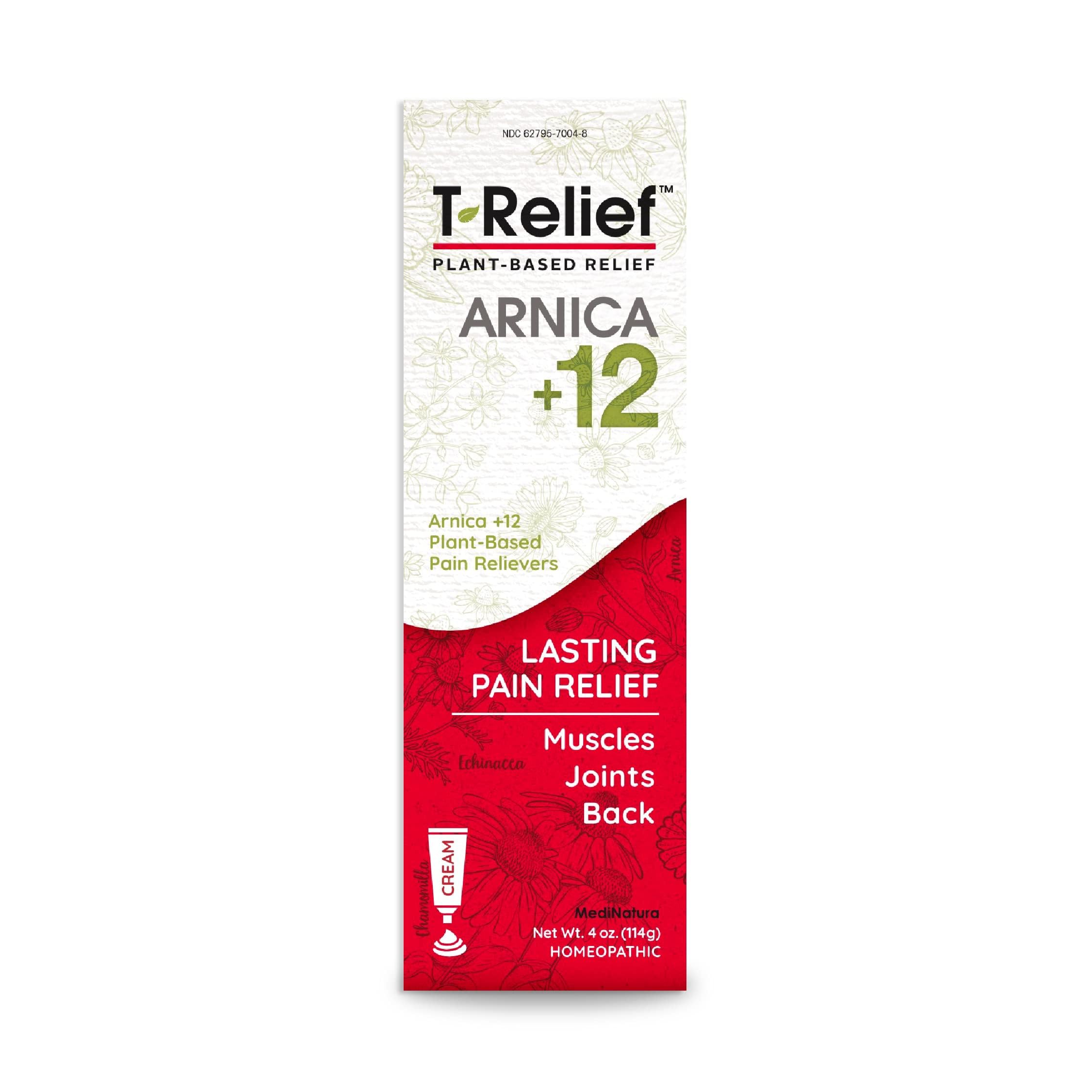 T-Relief Arnica +12 Cream Natural Actives for Back Pain Joint Soreness Muscle Aches & Stiffness, Whole Body Fast Acting Relief for Women & Men - 4 oz MediNatura Au supplements