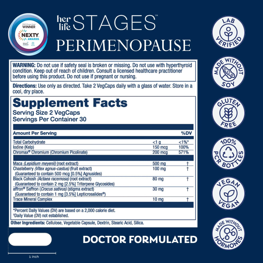 SOLARAY Perimenopause her Life Stages - Perimenopause Supplements Women - Hot Flashes, Menopause Support - Saffron and Chasteberry - Made Without Hormones - 60-Day Guarantee - 30 Servings, 60 VegCaps SOLARAY Au supplements