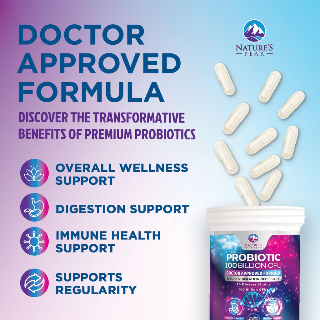 Probiotics 100 Billion CFU - 16 Premium Strains + Prebiotics - Best Probiotics for Women & Men - Supports Immune, Digestive & Gut Health, Supports Occasional Constipation, Gas & Bloating - 30 Capsules Nature's Peak Au supplements