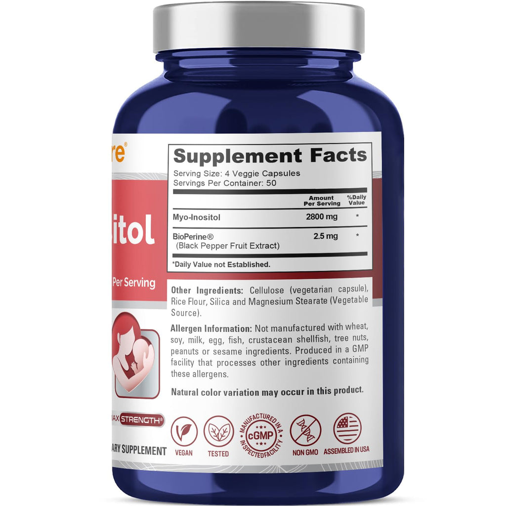 NusaPure Myo-Inositol - Suitable for Vegetarian/Vegan, Non - GMO - 2800mg, 200 Capsules NusaPure Au supplements