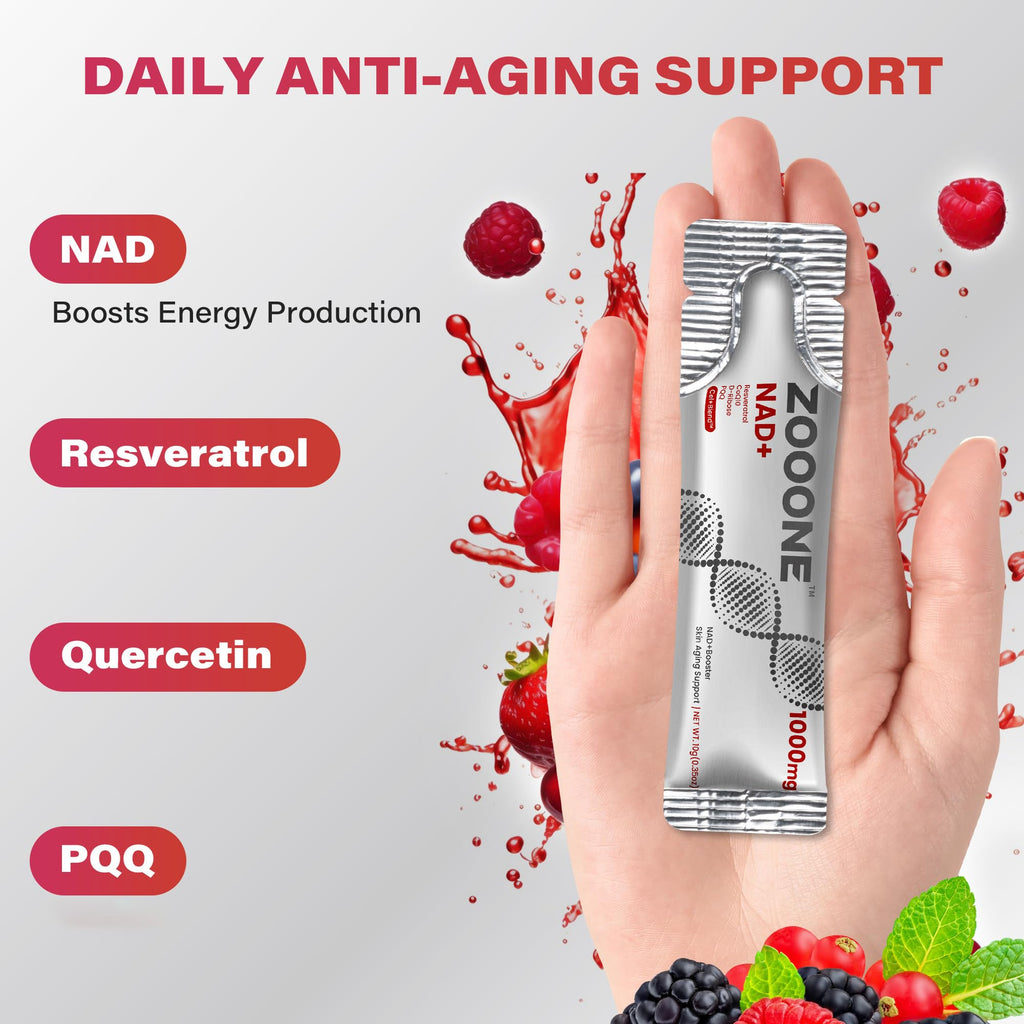 zooone NAD+ 1000mg Liquid Packets Supplement - Premium Nicotinamide Riboside & Resveratrol for Cellular Energy