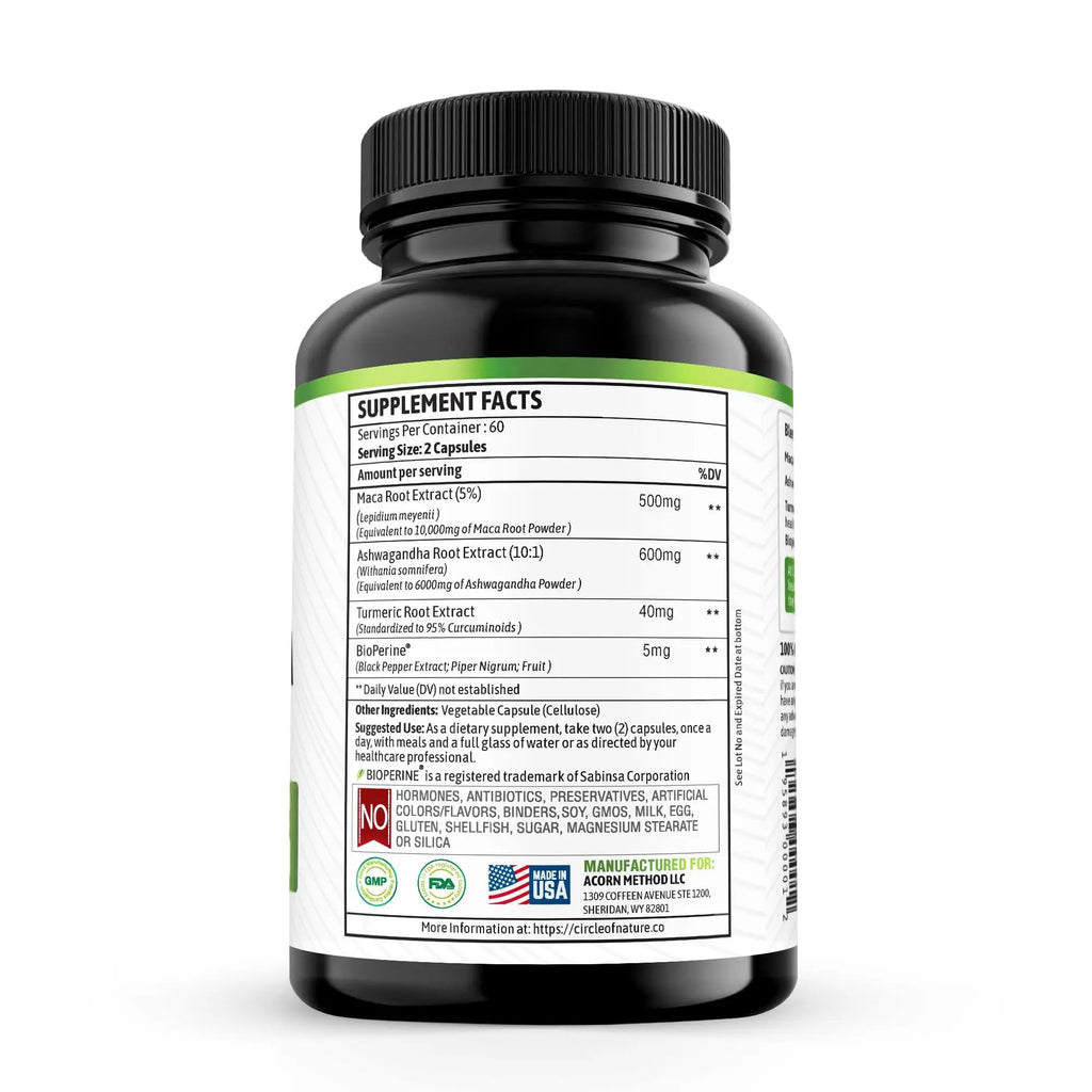 Maca Root 10,000 mg, Ashwagandha 6000mg Extract, Capsules for Men & Women CIRCLE OF NATURE Au supplements