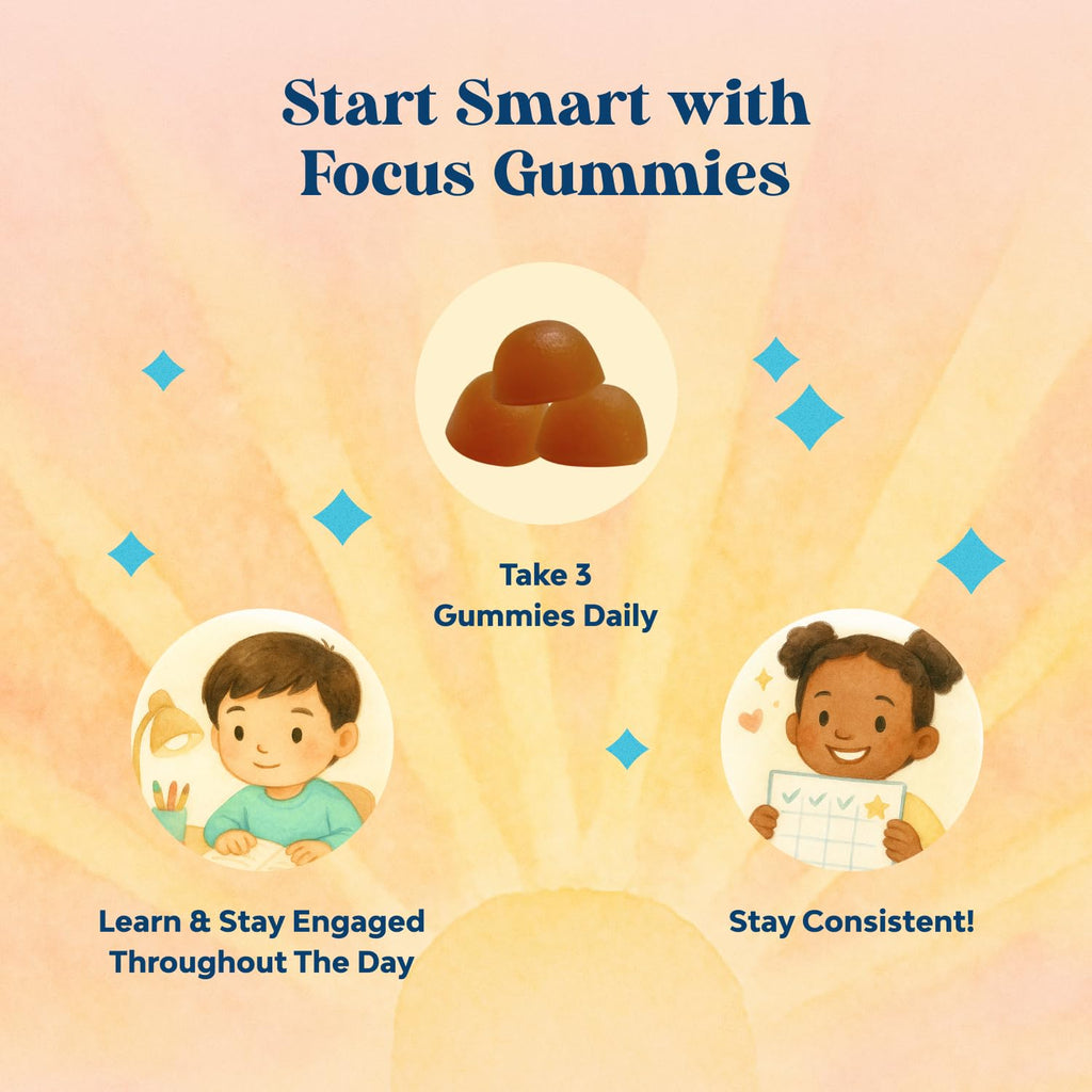Kids Focus Gummies - Nootropics Brain Support Supplement for Kids with Green Tea Extract, B6 & B12 Vitamins for Memory and Brain Focus - Herbal Concentration Chews for Children - 90 Count Natures Craft Au supplements