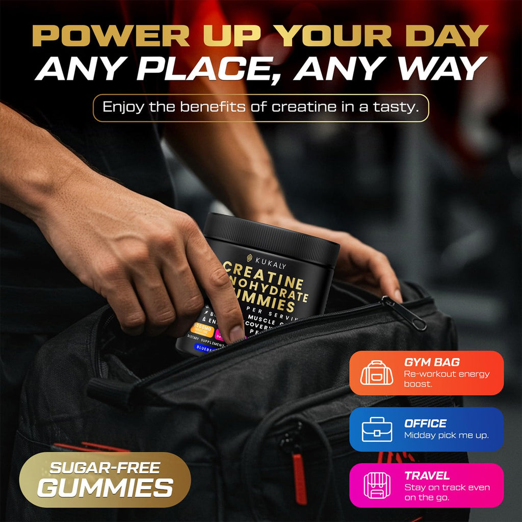 KUKALY Creatine Monohydrate Gummies for Men & Women, 9000MG Creatine Gummies Sugar Free - Mixed Flavored with L-Taurine, BCAA 2:1, B12 B6 for Boost Strength