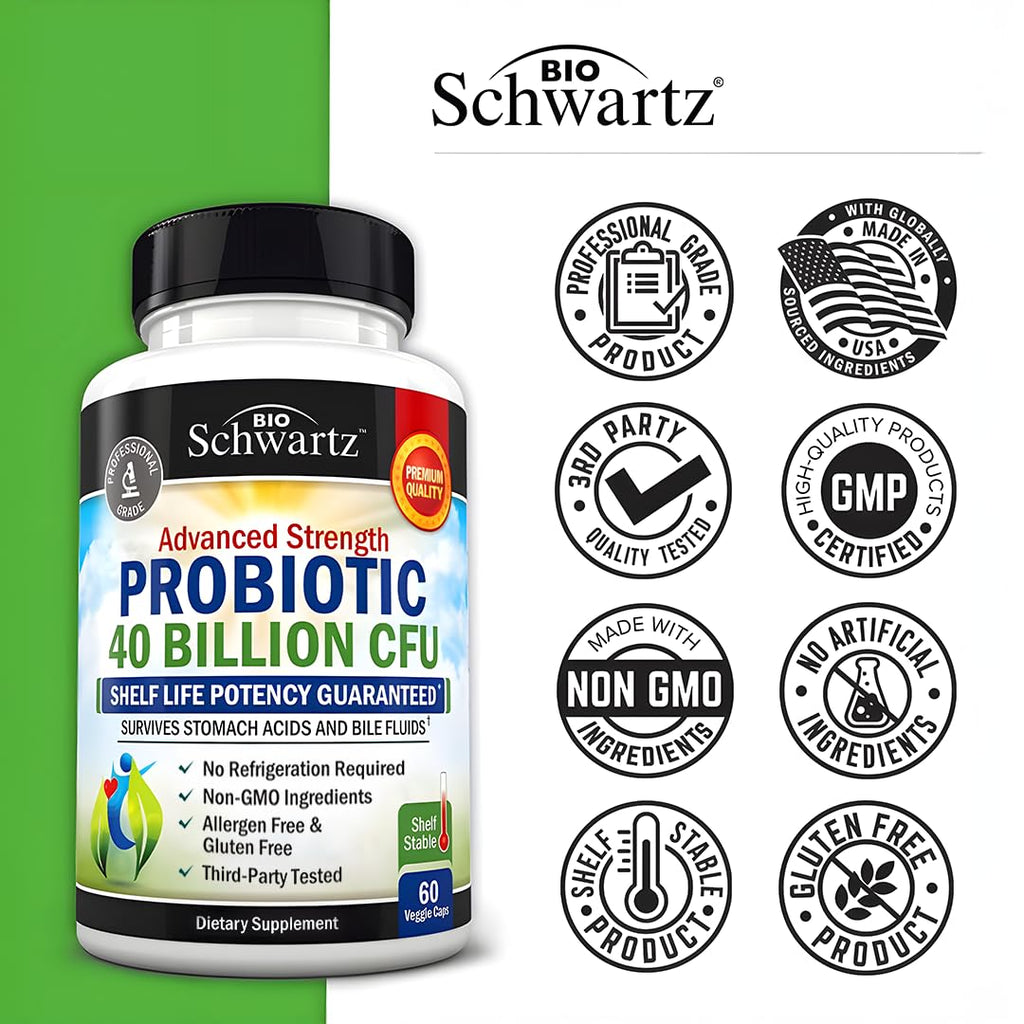 BioSchwartz Daily Probiotic Nutritional Supplement - 40 Billion CFU for Gut Health - Probiotics for Men and Women - Digestive Health with Astragalus