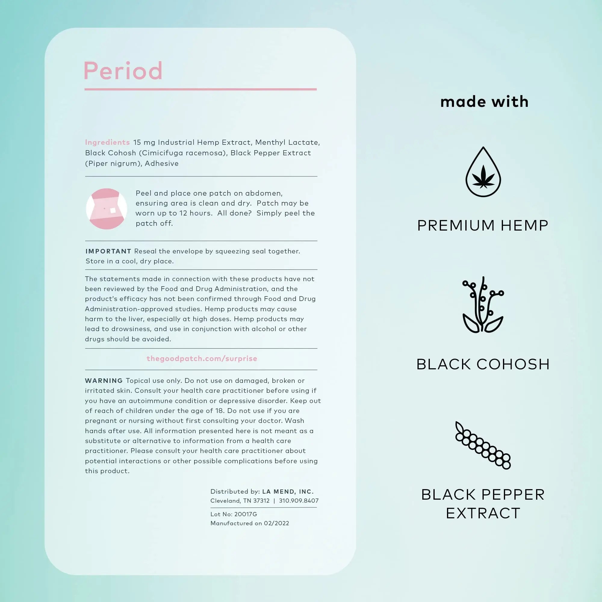 The Good Patch Period Patch with Hemp for Cramps, Sustained Release for up to 12 Hours, Natural Patch with Hemp, Black Cohosh, Plant Powered Wearable Wellness (16 Total Patches) The Good Patch Au supplements