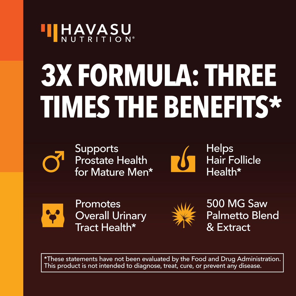 Saw Palmetto Supplement with Stinging Nettle and Pumpkin Seed Extract - Advanced 3X Formula - DHT Blocker Urinary Health and Prostate Support for Mens Health