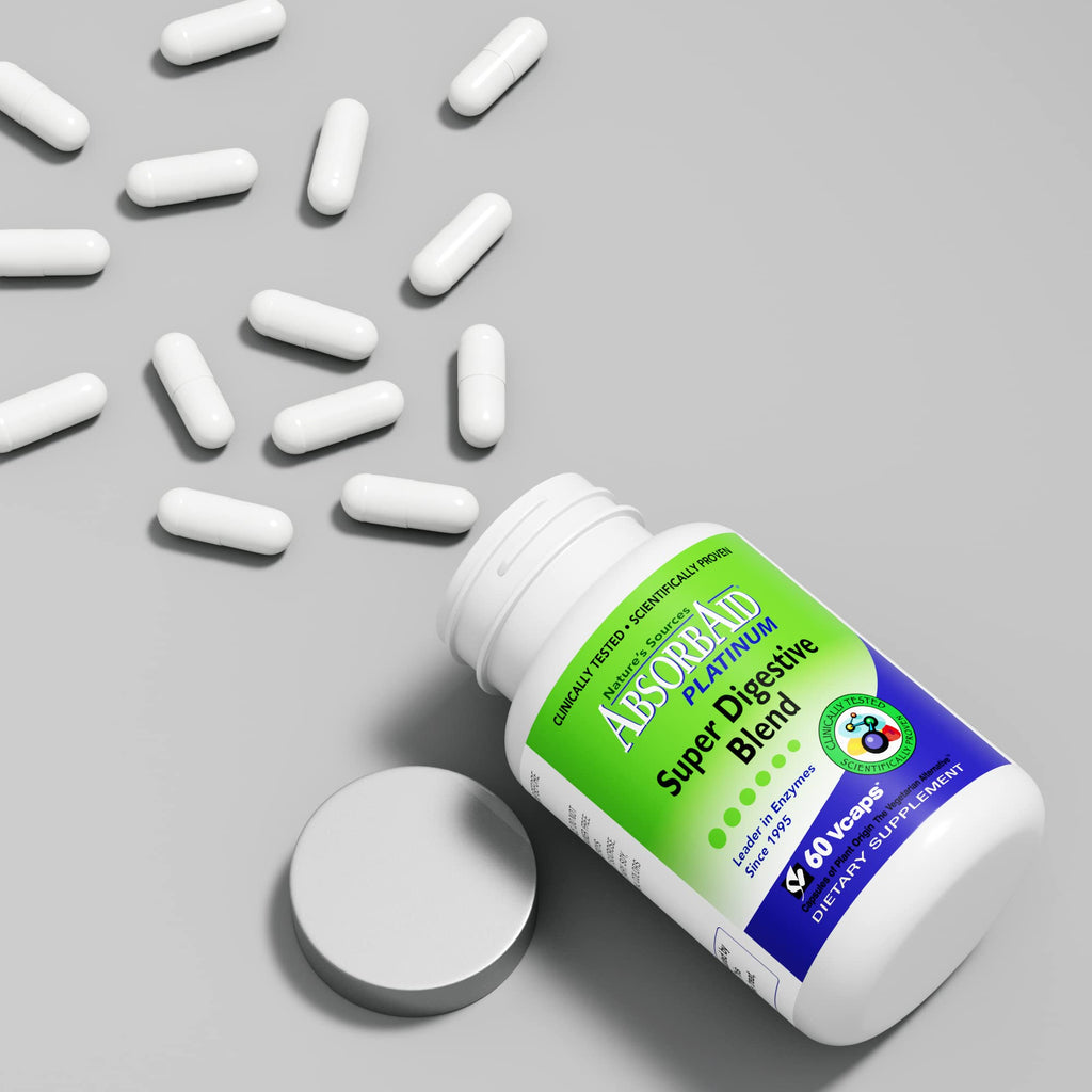 AbsorbAid Platinum Digestive Enzyme Support 60 vCaps, 12 Digestive Enzymes Plus 2 Probiotics for Maximum Relief