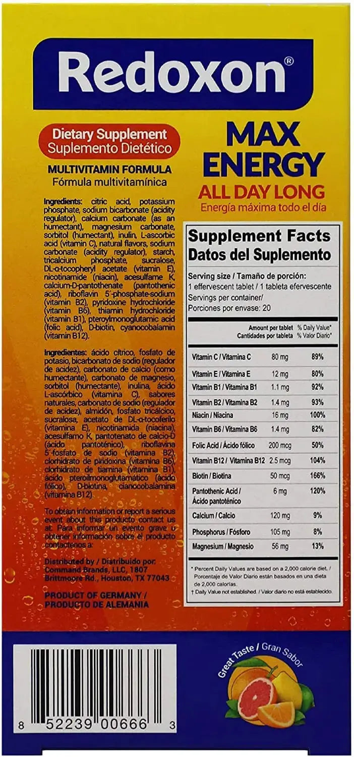 Redoxon Max Energy, Helps Support Inmune System, Citrus Flavor, 20 Effervescent Tablets, 2.82 Oz, Box Redoxon Au supplements