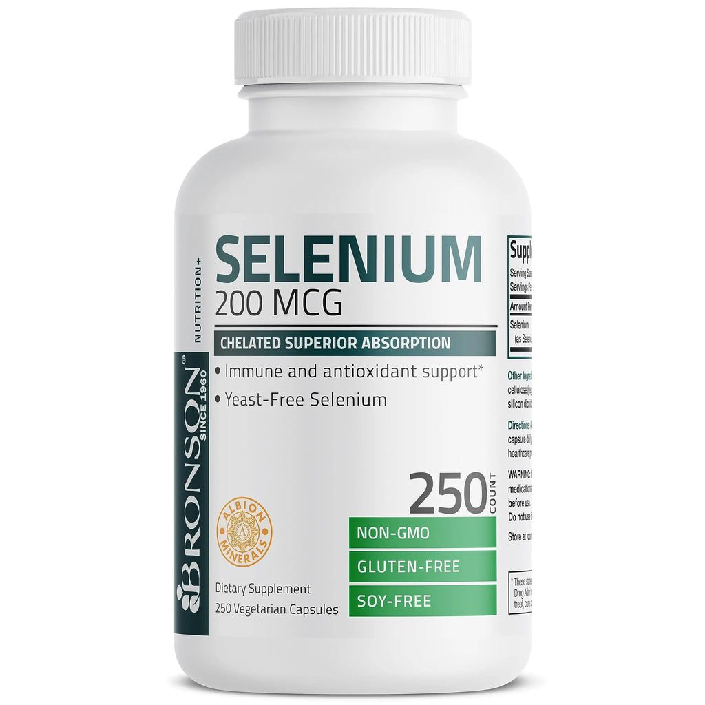 Bronson Selenium 200 mcg – Yeast Free Chelated Amino Acid Complex - Essential Trace Mineral with Superior Absorption Bronson Au supplements