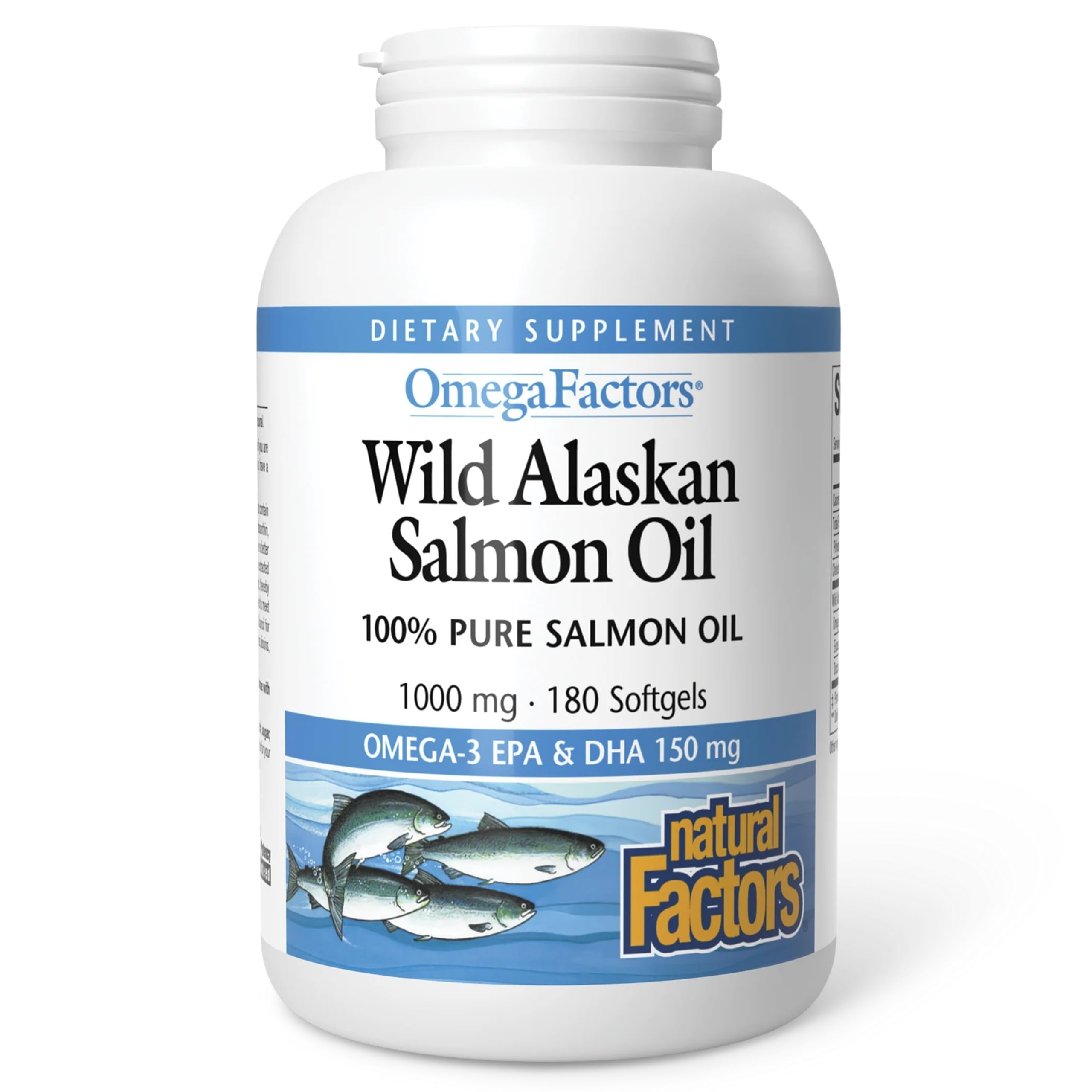 Natural Factors Wild Alaskan Salmon Oil Provides Omega-3, EPA, DHA & Vitamin D, Supports Brain & Heart Health, 180 Softgels