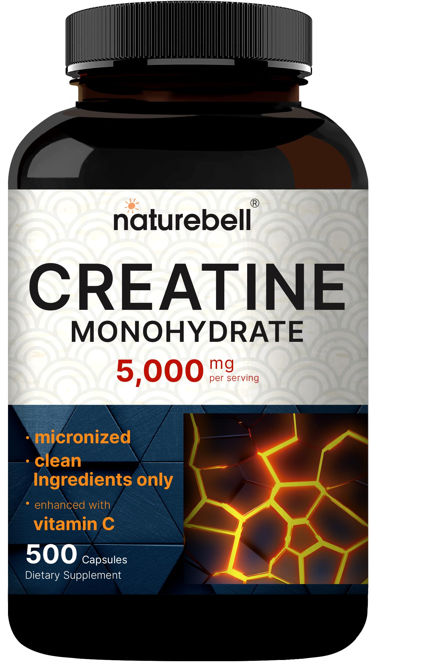 NatureBell Creatine Monohydrate Capsules 5,000mg Per Serving, 500 Count | Micronized, Unflavored Creatine Pills | Pre-Workout & Muscle Strength Support