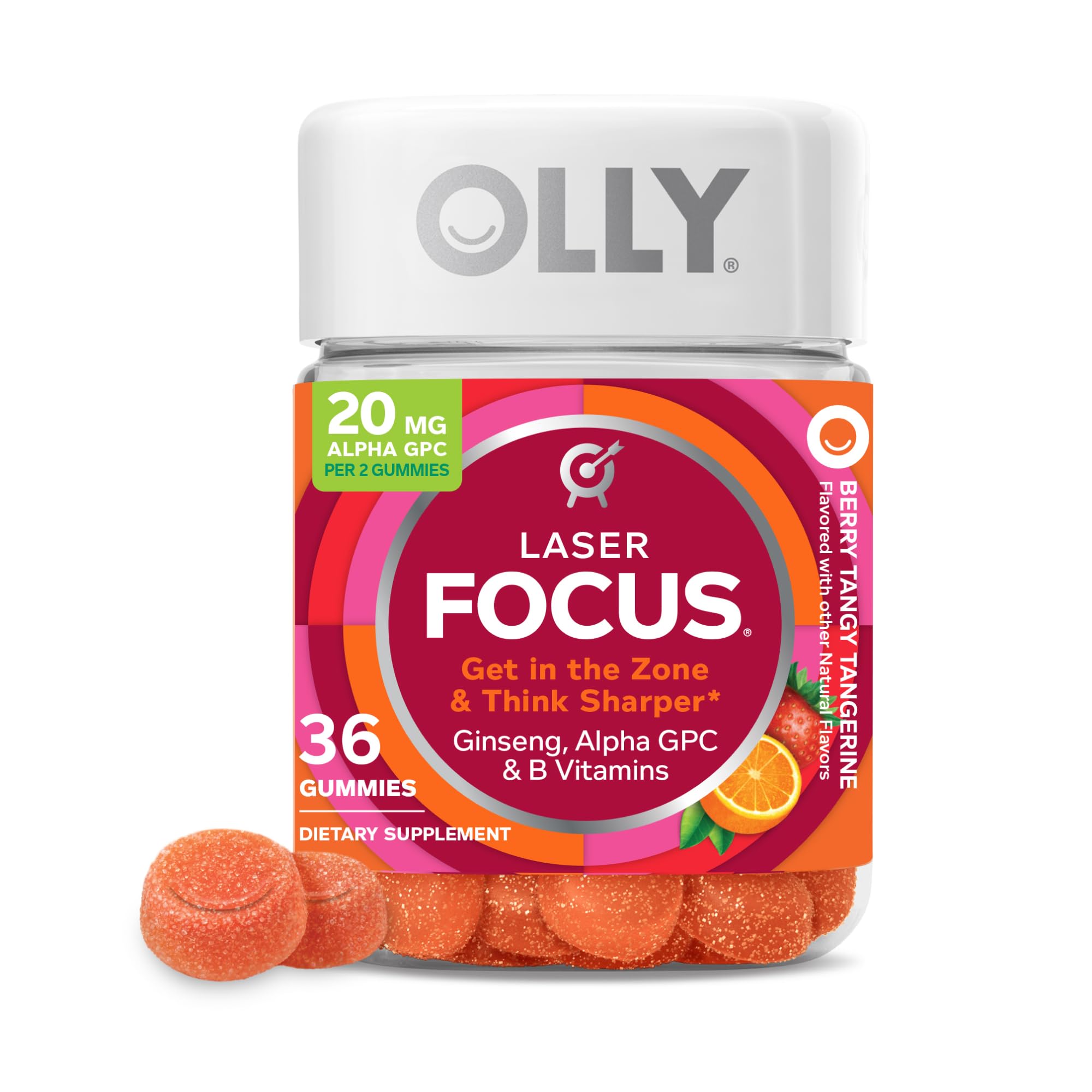 OLLY Laser Focus Gummy, Ginseng, Alpha GPC, B Vitamins, Berry Tangerine Flavor - 36 Count OLLY Au supplements