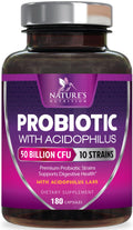 Probiotics for Digestive Gut Health - 50 Billion CFU Per Capsule, 10 Premium Strains & Prebiotics - Best Probiotics for Women & Men, Occasional Constipation, Gas, Immune Health Support - 180 Capsules
