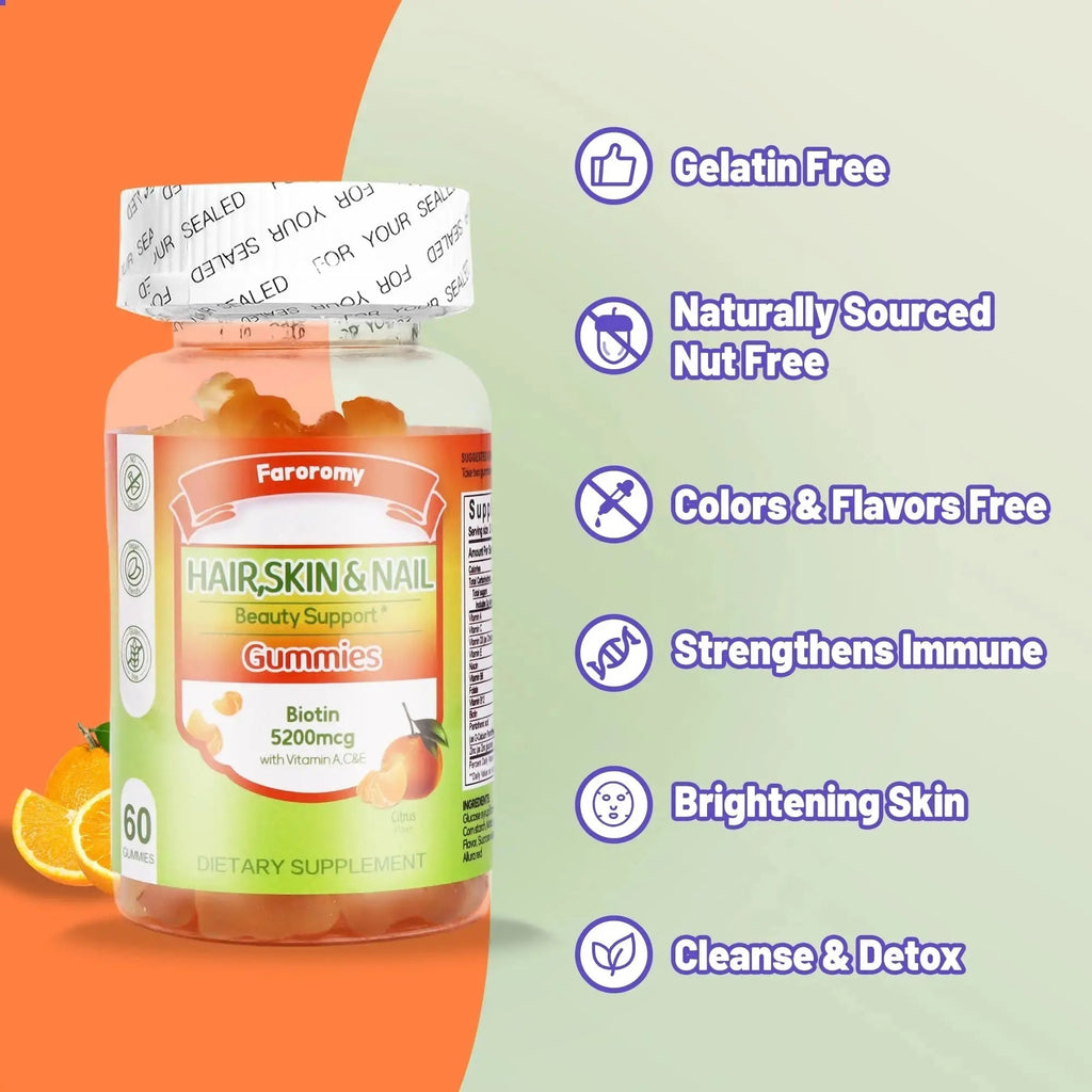 Faroromy Multivitamin Gummies for Adult 5200mcg Biotin, Citrus Flavored Daily Multivitamins with Vitamins A, C, D3, E, B6 and B12 Faroromy Au supplements