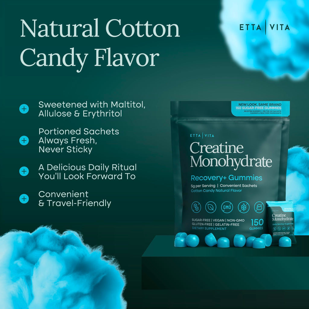 Sugar-Free Creatine Monohydrate Gummies (5g Per Packet) - Potent Creatine Gummies for Men & Women, Supplement for Muscle Support, Cognitive Function - Non-GMO, Gluten-Free, Mucuna Pruriens Etta Vita Au supplements