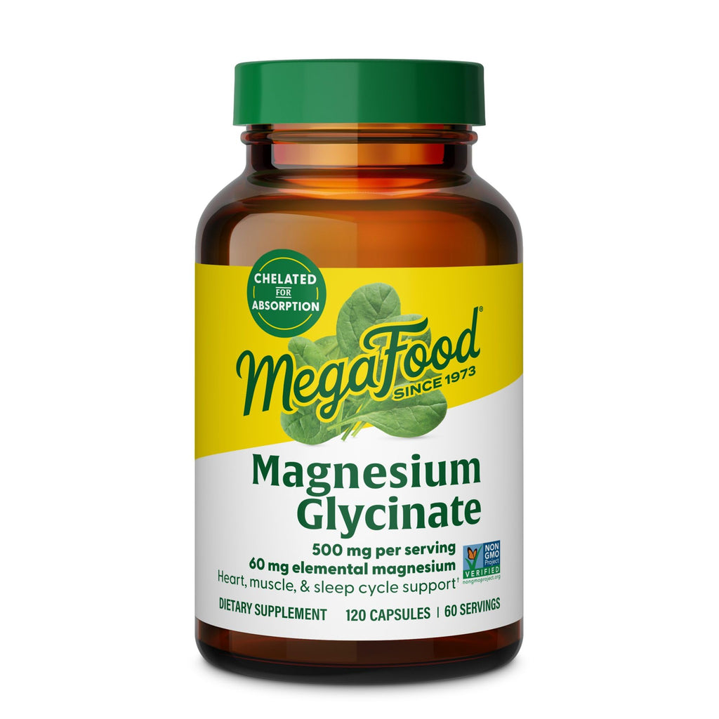 MegaFood Magnesium Glycinate 500mg - Chelated Magnesium Supplement - 60mg Elemental Magnesium - Gentle on the Stomach - Supports Normal Sleep Cycle & Healthy Stress Response - 120 Capsules 60 Servings MegaFood Au supplements