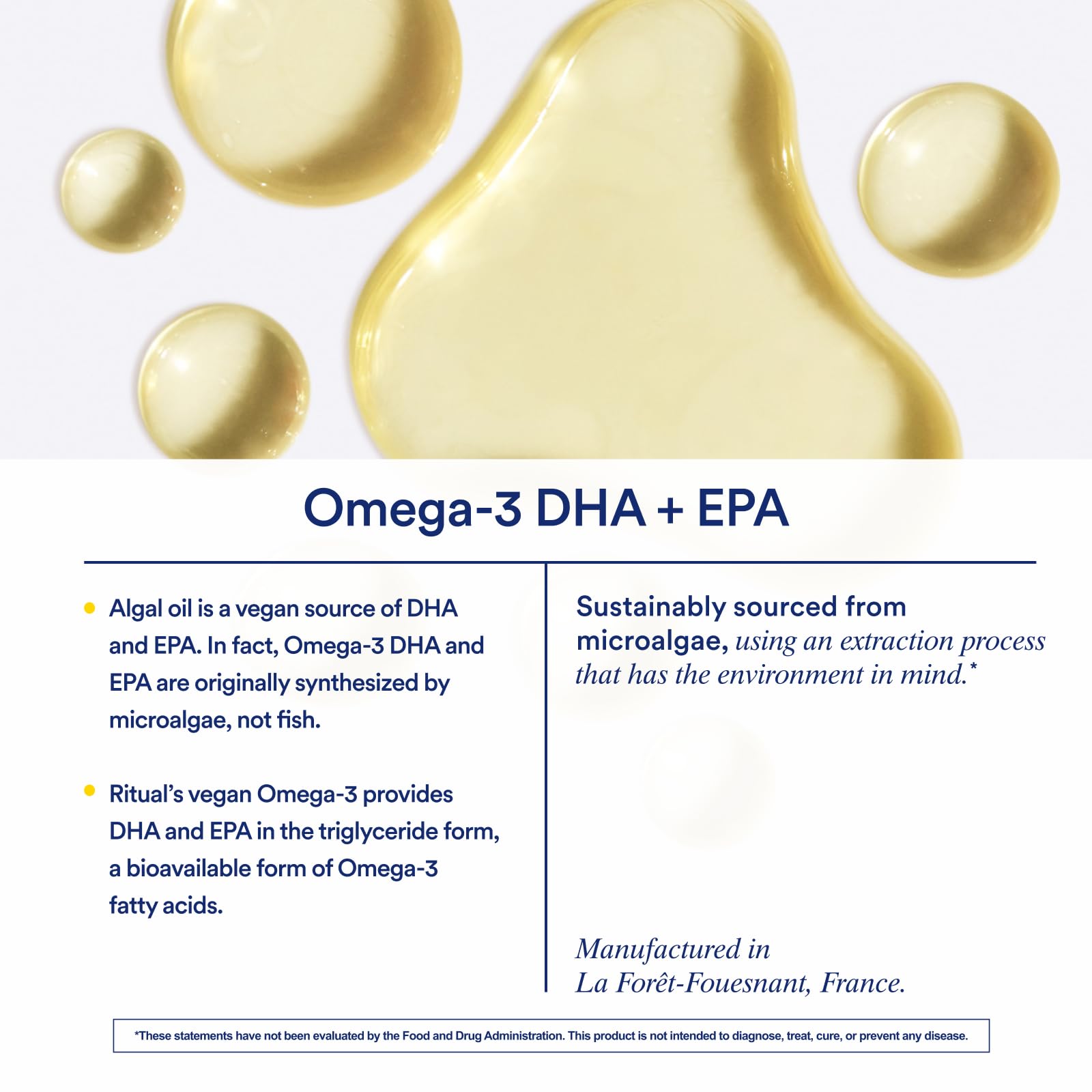 Ritual Vegan Omega 3 Supplement - Science-Backed Dose of DHA and EPA - Bioavailable Omega-3 from Algae Oil - Brain, Heart, and Eye Health Support