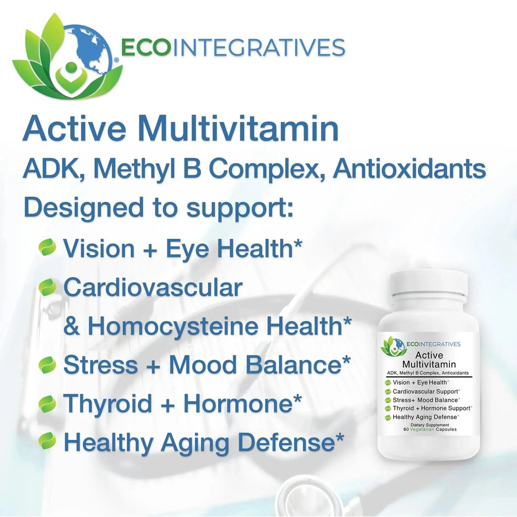 EcoIntegratives Active Multivitamin | ADK, Methyl B Complex, Antioxidants | Quatrefolic Folate, Methyl B12, P5P, Vitamin D3, K1/K2 | EcoIntegratives Au supplements