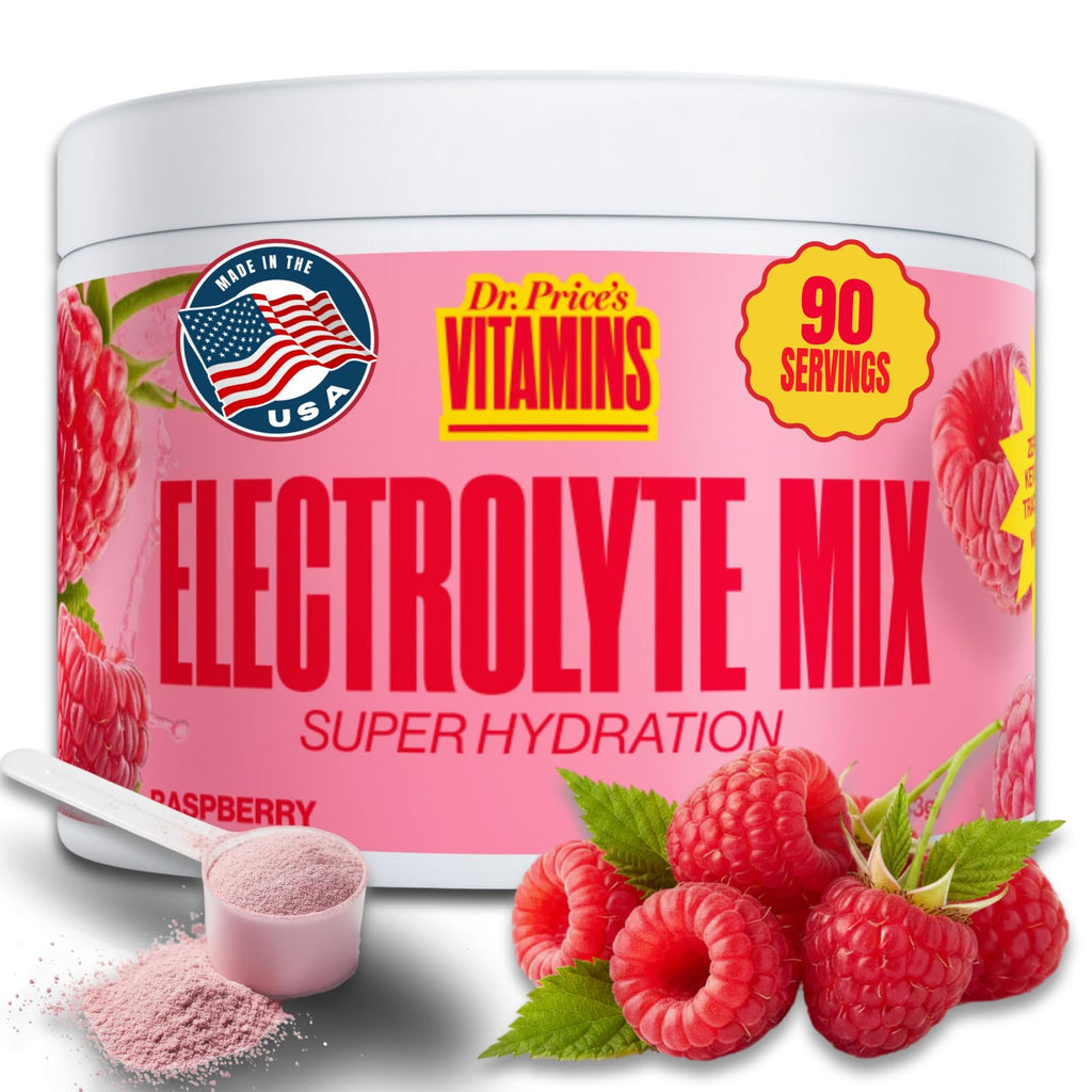 Dr. Price’s Electrolytes Powder Bulk – Raspberry, 90 Servings | Sugar Free Hydration Drink Mix with 72+ Trace Minerals, Manganese | Keto Electrolytes