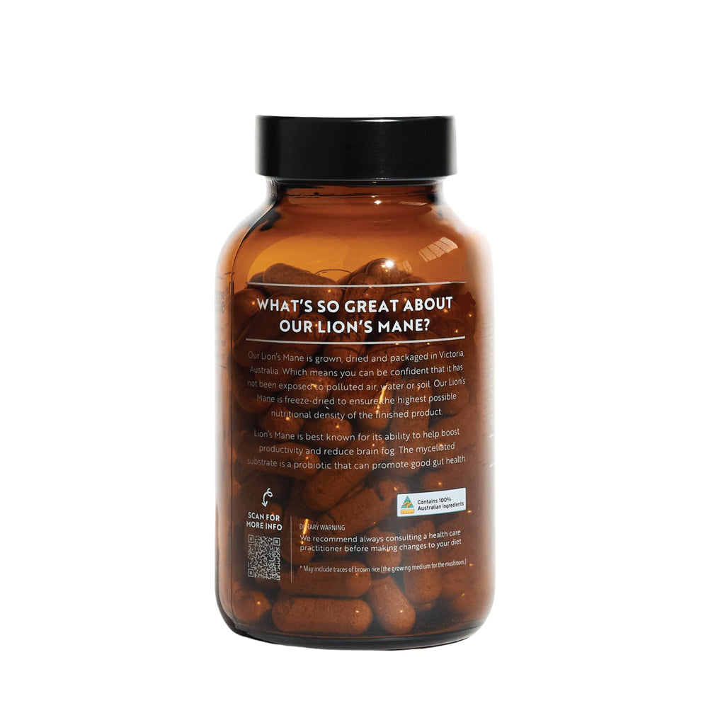Forest Super Foods Lions Mane Supplement Capsules (120 Capsules) Organic Lions Mane Mushroom | Memory Lift Brain Supplement for Focus and Productivity. Lion Mane, Grown & Made in Australia