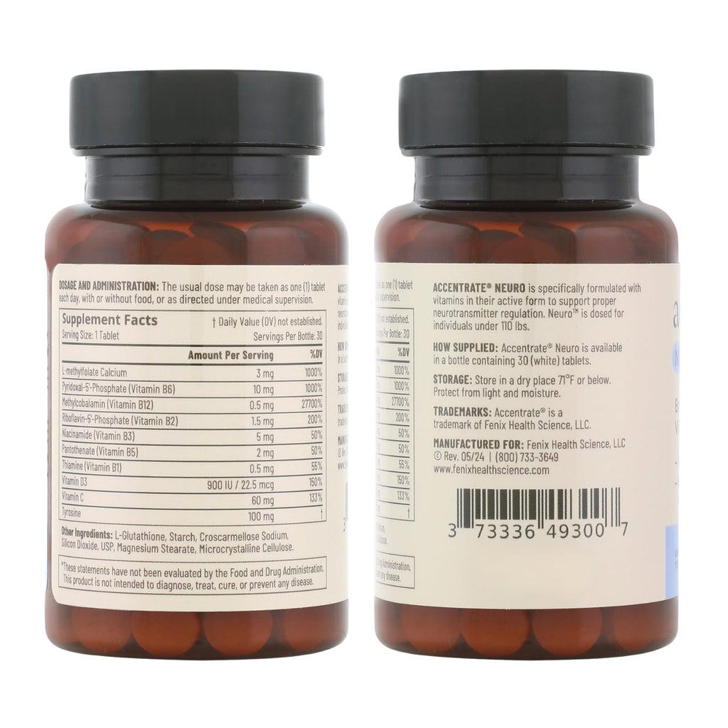 Accentrate Brain Supplement for Focus, Attention, Mood | Complete Vitamin B Complex | Brain Health | Methylated Multivitamin w/L-Methylfolate (5-MTHF), Cofactors Methyl-B12 & P5P | MTHFR Supplement