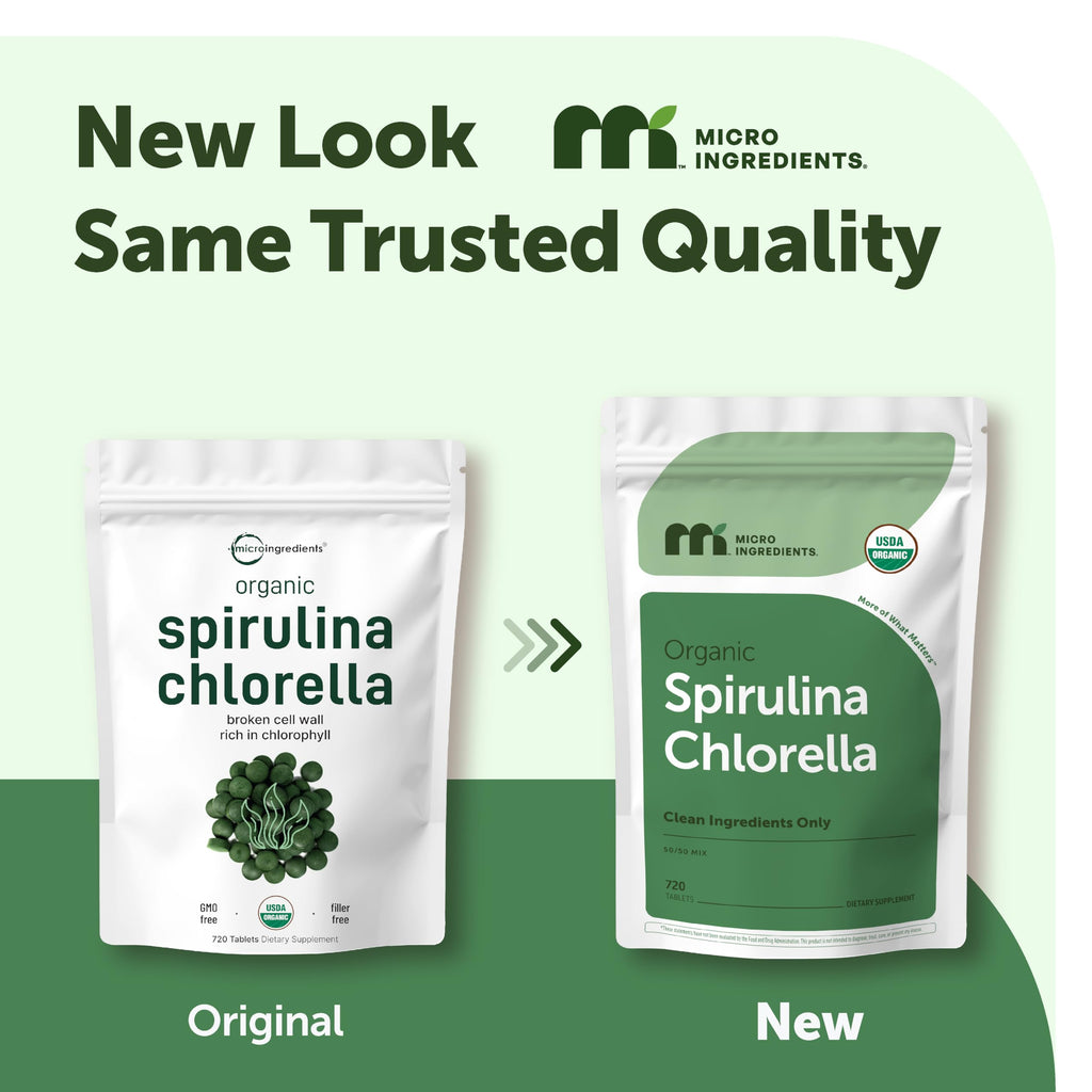 Micro Ingredients Organic Spirulina Chlorella Tablets, 720 Count | 4 Month Supply | 50/50 Algae Blend | Broken Cell Wall | Non-GMO, Filler Free