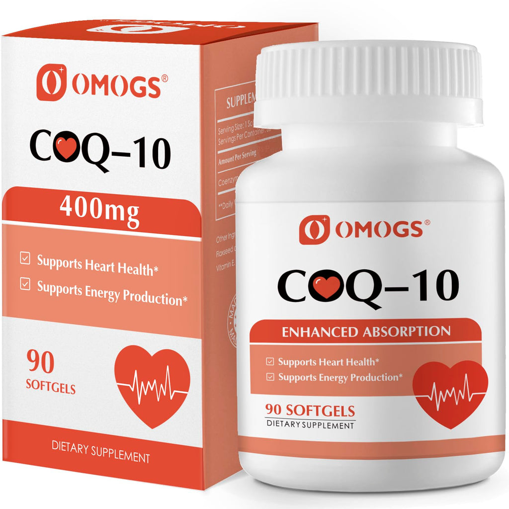 OMOGS CoQ10 400mg Softgels, Coenzyme Q10 High Absorption Supplements Support Heart Health, Cardiovascular Health, Immune System