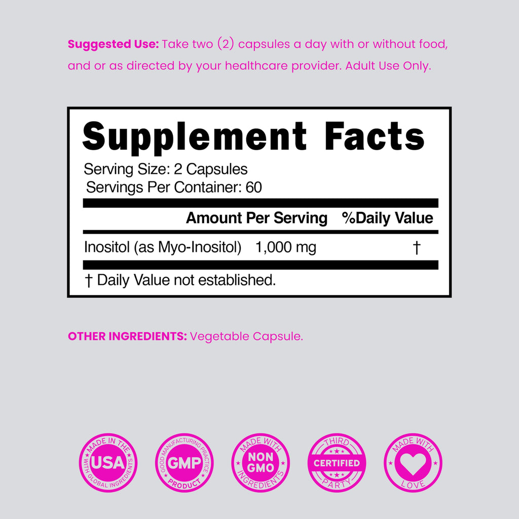 Inositol Capsules (Myo Inositol) (1000mg Per Serving 120 Capsules) Myo Inositol Supplement for Women Hormone Balance Support - Vegan Safe - Third Party Tested - Gluten Free & Made in USA (120 Count) DORADO NUTRITION Au supplements