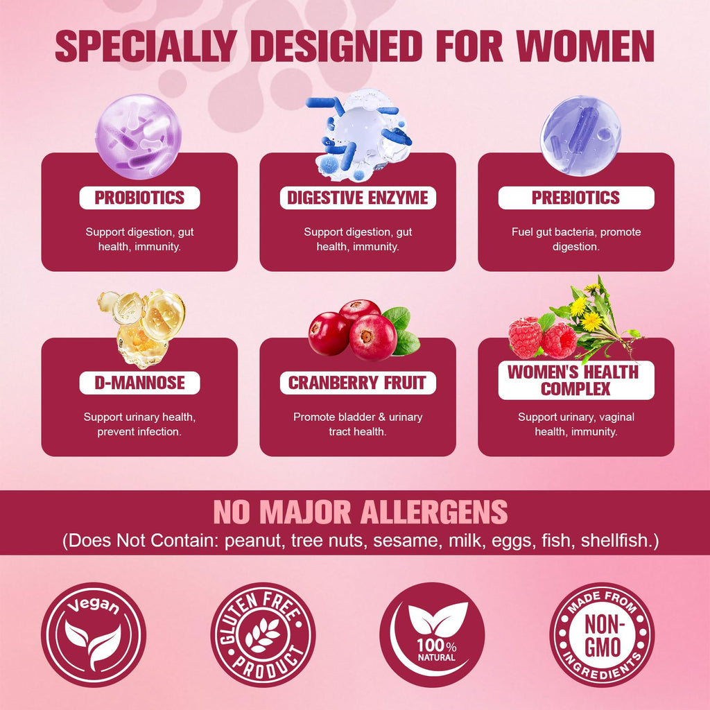 Totaria Probiotics for Women, 120 Billion Women Probiotic, with Akkermansia, Digestive Enzymes & Prebiotics, Cranberry, D-Mannose, for Gut, Vaginal, Urinary