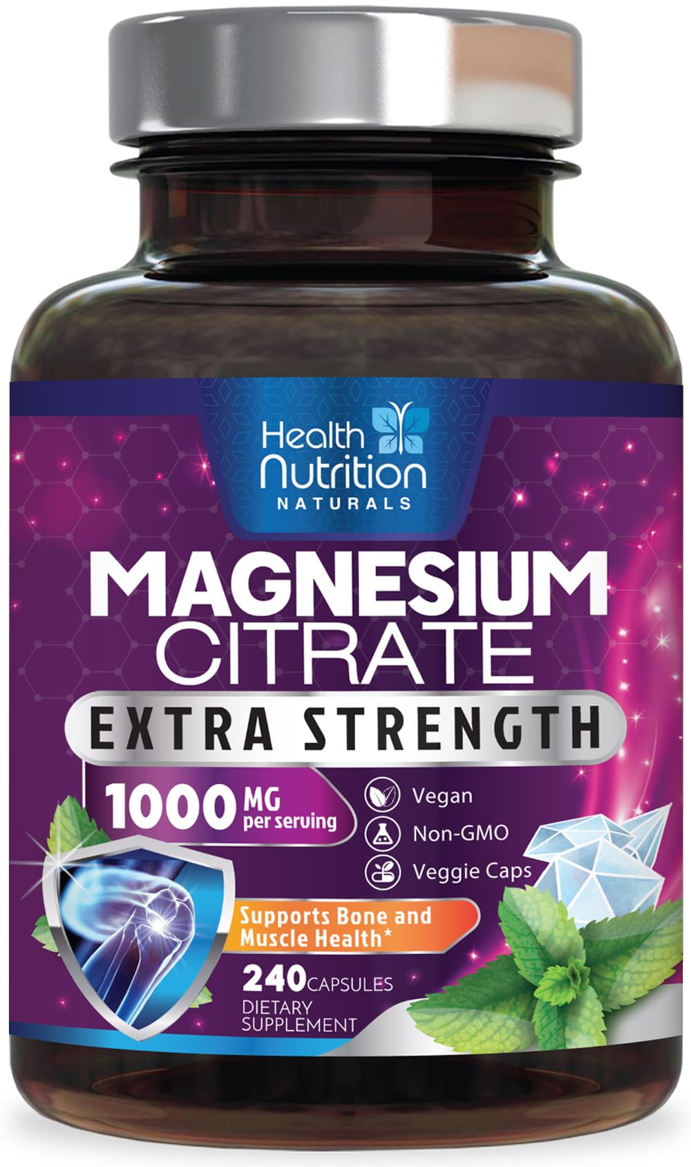 Magnesium Citrate 1000mg Per Serving - Max Absorption Magnesium Powder Capsules for Muscle, Nerve, Bone and Heart Health Support, High Absorption Citrate Complex