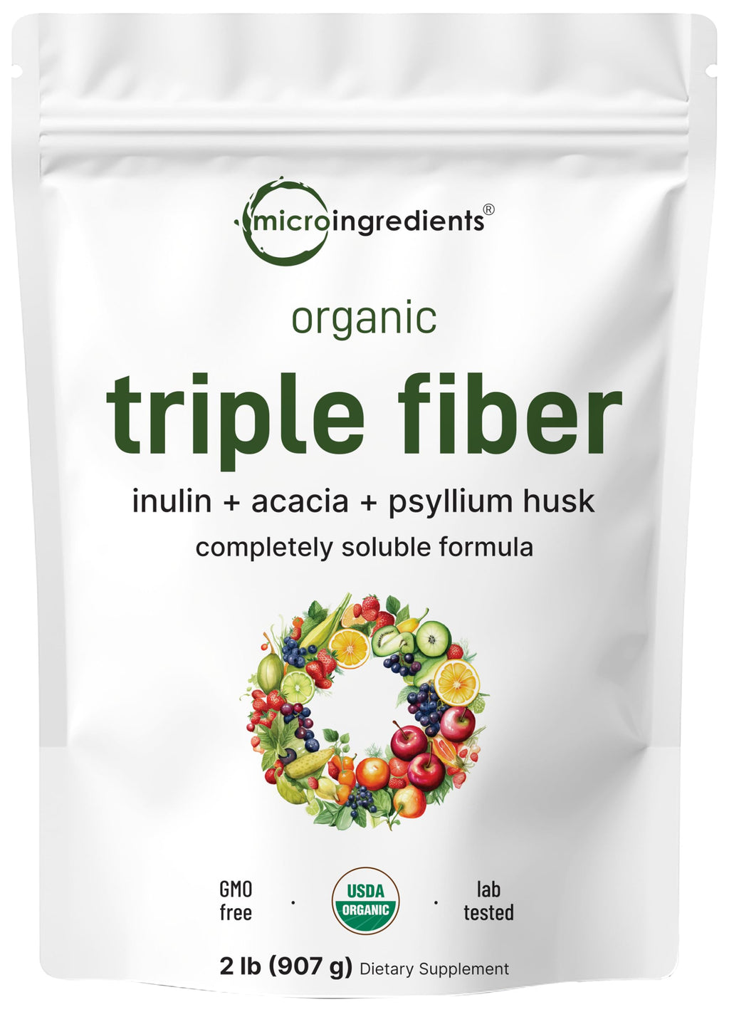 Micro Ingredients Organic Triple Fiber Powder, 2lb | Natural Prebiotic to Support Digestive & Gut Health
