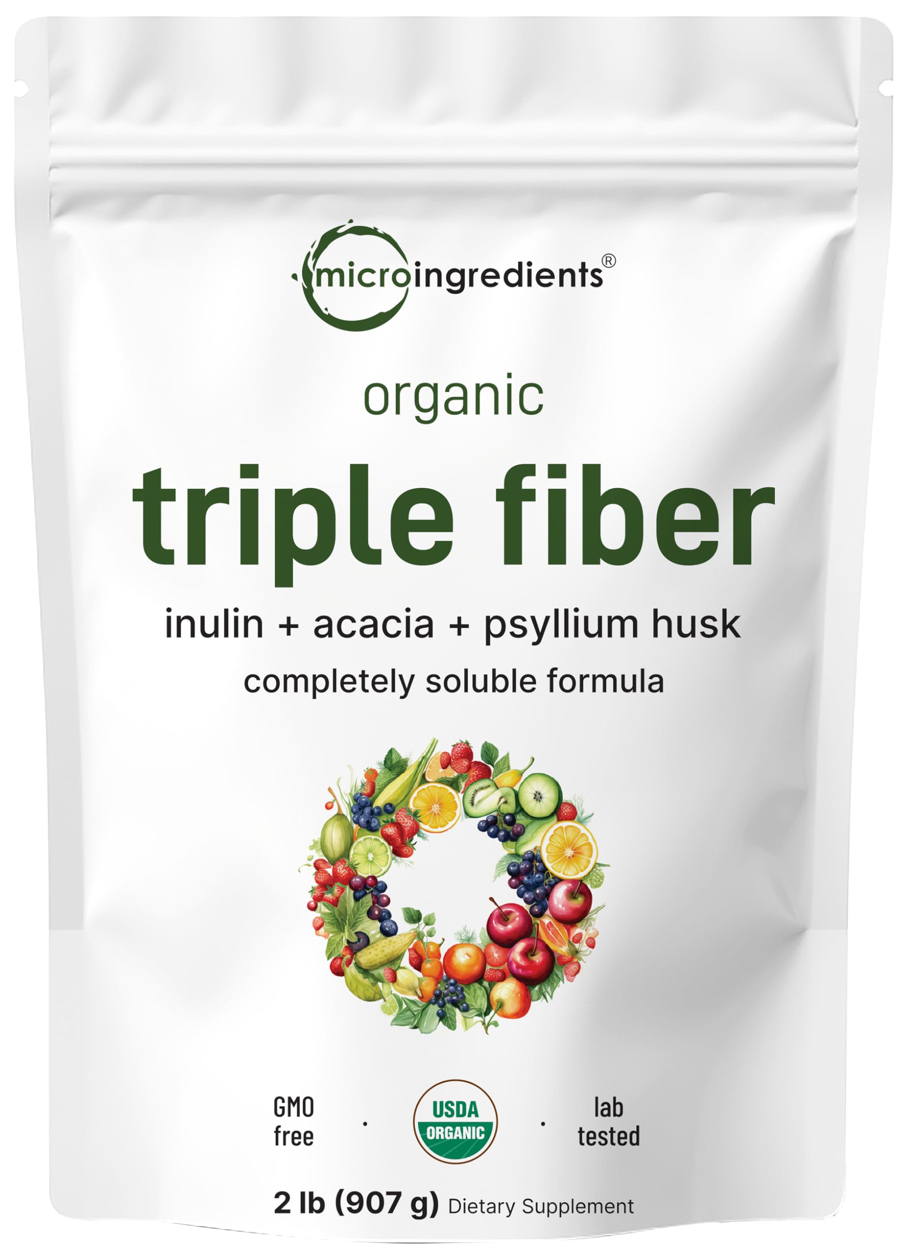 Micro Ingredients Organic Triple Fiber Powder, 2lb | Natural Prebiotic to Support Digestive & Gut Health