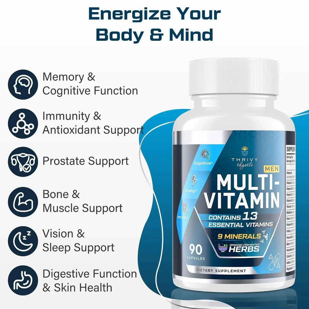 ThrivyThystle Multivitamin for Men 50+ with Methylated B12 & Folate, Omega-3 & CoQ10 – Fermented Herbal Blend, 43 Vitamins & Minerals ThrivyThystle Au supplements