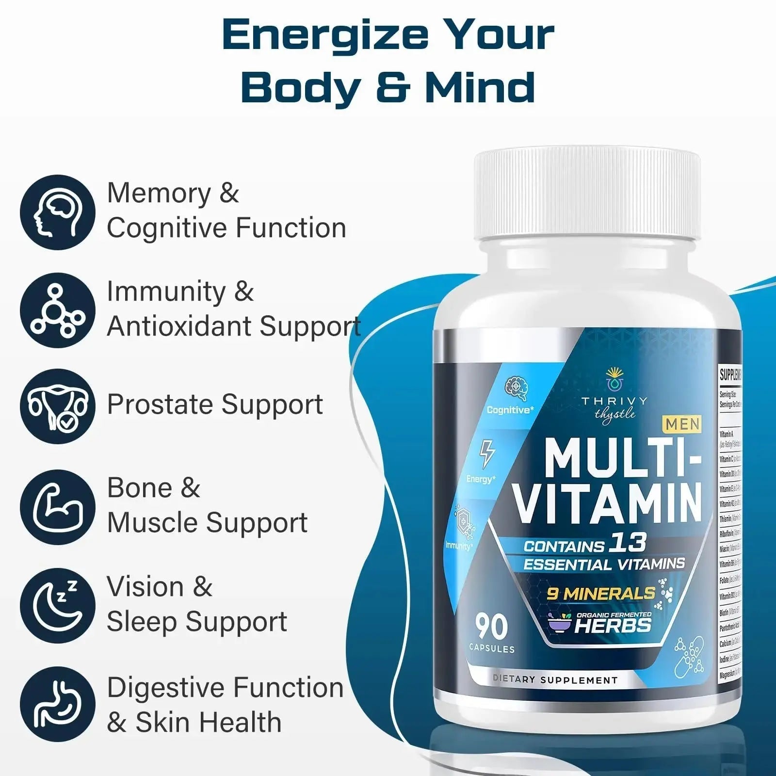 ThrivyThystle Multivitamin for Men 50+ with Methylated B12 & Folate, Omega-3 & CoQ10 – Fermented Herbal Blend, 43 Vitamins & Minerals ThrivyThystle Au supplements