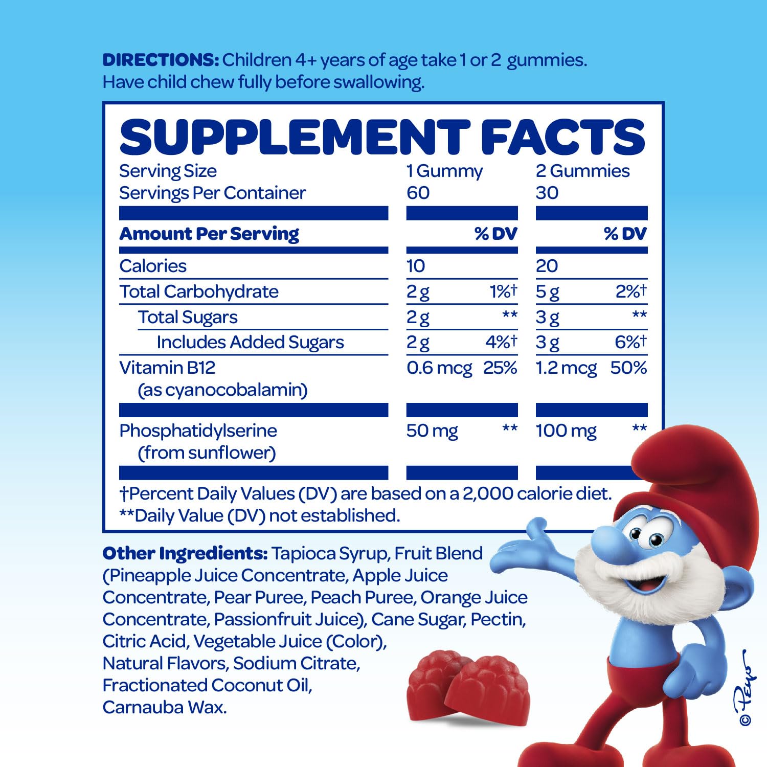The Smurfs Nootropic Gummies for Kids with Vitamin B12 & L-Theanine | Laser Focus Gummy for Focus and Memory Supplements | Made with Real Fruit in a Smurf Berry | Doctor Developed | 60 Vegan Gummies VITABURST Au supplements