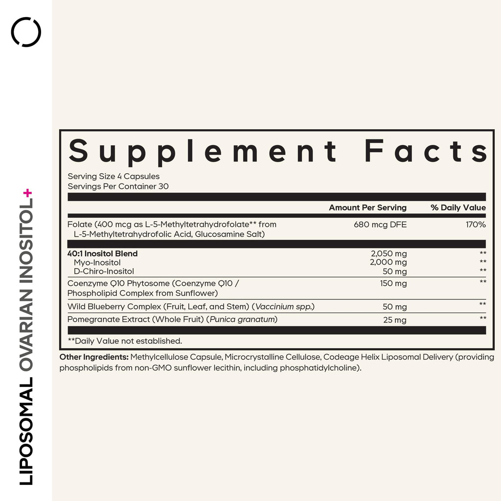 Codeage Liposomal Ovarian Inositol+ Supplement - Myo-Inositol & D-Chiro-Inositol 40:1 Blend, Folate 5-MTHF, CoQ10, Pomegranate & Wild Blueberry, Liposomal Delivery, Non-GMO, Gluten-Free - 120 Capsules Codeage Au supplements