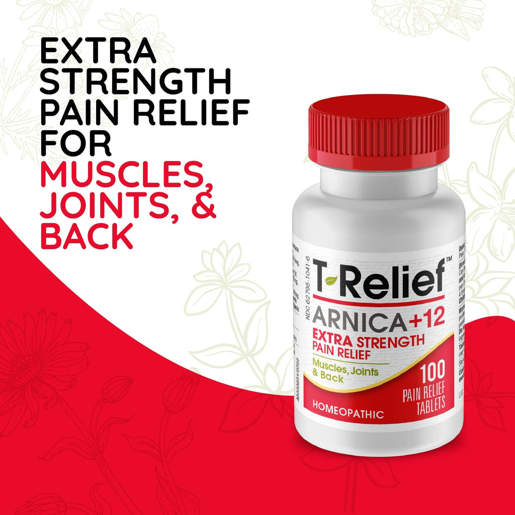 MediNatura T-Relief Extra Strength Pain Relief Arnica +12 Natural Relieving Actives for Back Pain Joint Soreness Muscle Aches & Stiffness, Whole Body Fast-Acting Relief for Women & Men - 100 Tablets MediNatura Au supplements